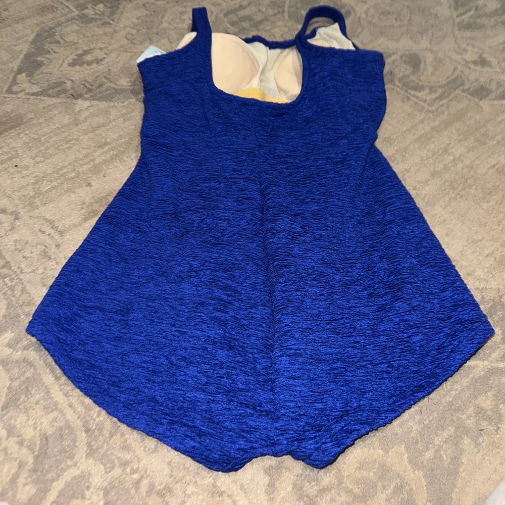 ROYAL BLUE PLUS SZ 22W SHIRRED CRINKLE SWIMSUIT BATHING GIRL LEG WOMENS NEW - Picture 3 of 6